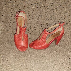 MIZ MOOZ-Salima Red Leather Peep Toe Pumps Heels-SZ 7-Excellent